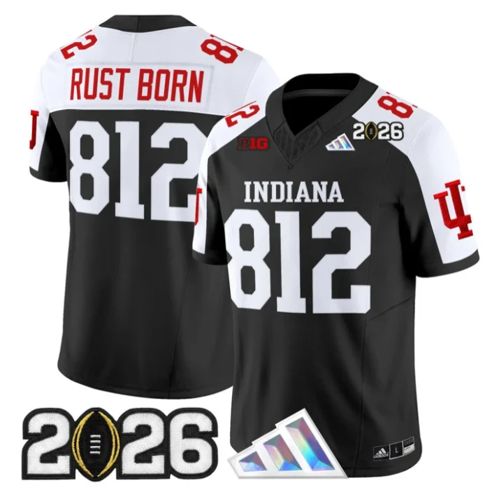 Rust Born Jersey #812 Indiana Hoosiers 2026 CFP Final V3 Stitched by My Store NCAA Football Jerseys