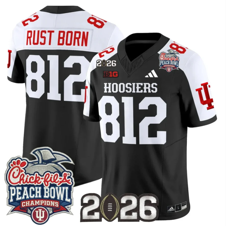 Rust Born Jersey #812 Indiana Hoosiers 2026 Peach Bowl Champions Patch Stitched by My Store NCAA Football Jerseys