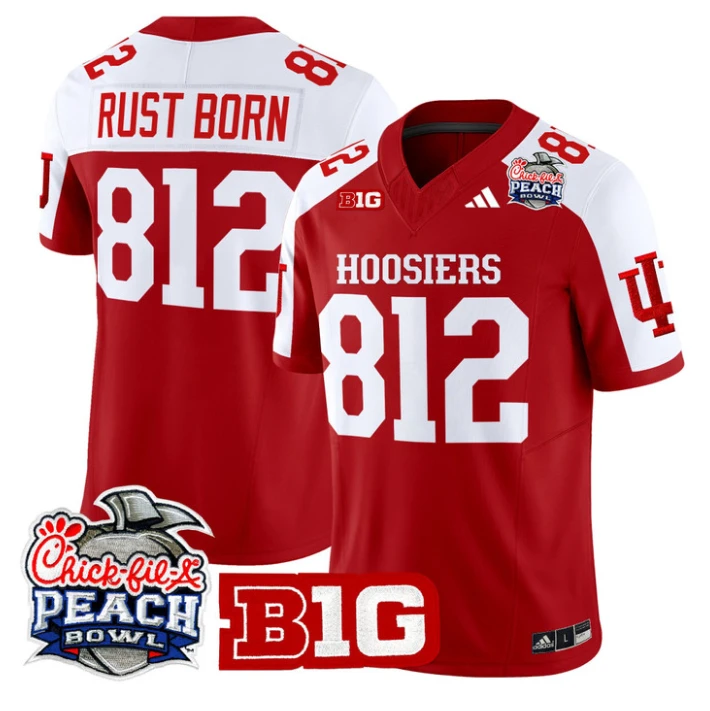 Rust Born Jersey #812 Indiana Hoosiers 2026 Peach Bowl Patch Stitched by My Store NCAA Football Jerseys