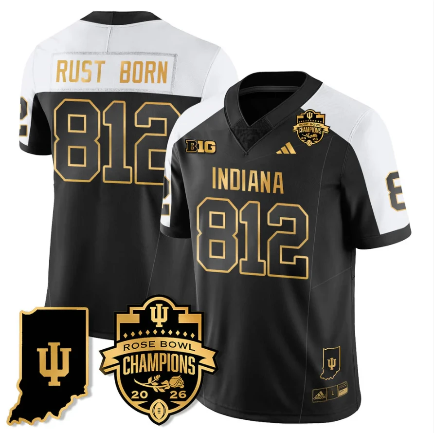 Rust Born Jersey #812 Indiana Hoosiers 2026 Rose Bowl Champions Patch Stitched by My Store NCAA Football Jerseys