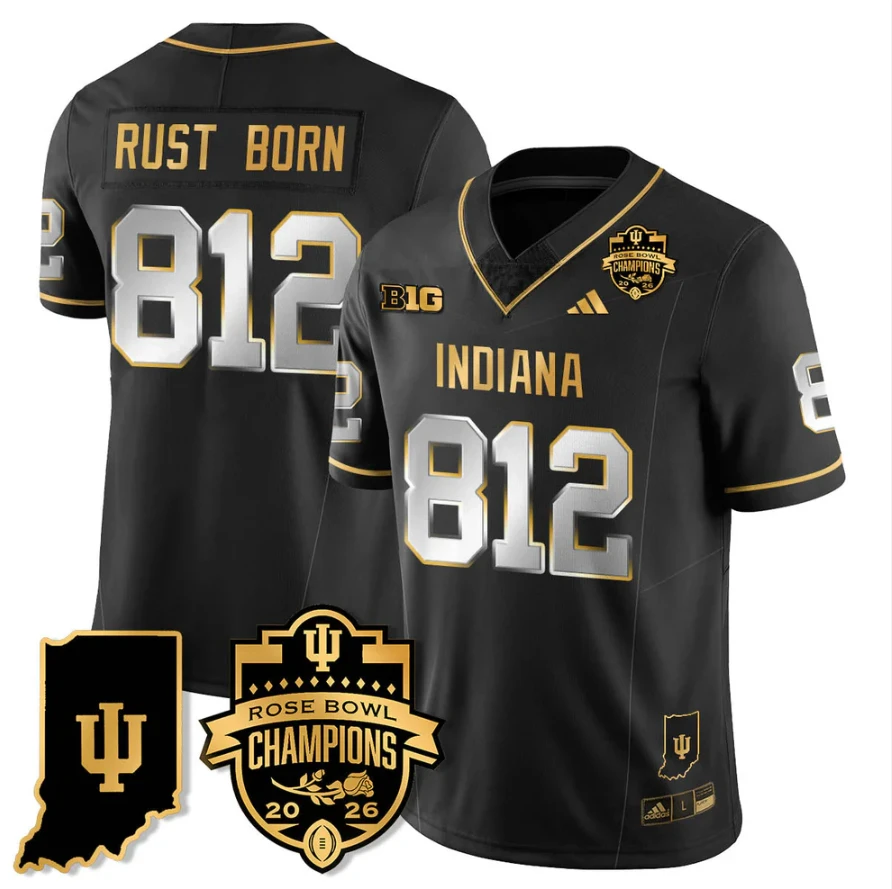 Rust Born Jersey #812 Indiana Hoosiers 2026 Rose Bowl Champions Patch Stitched by My Store NCAA Football Jerseys