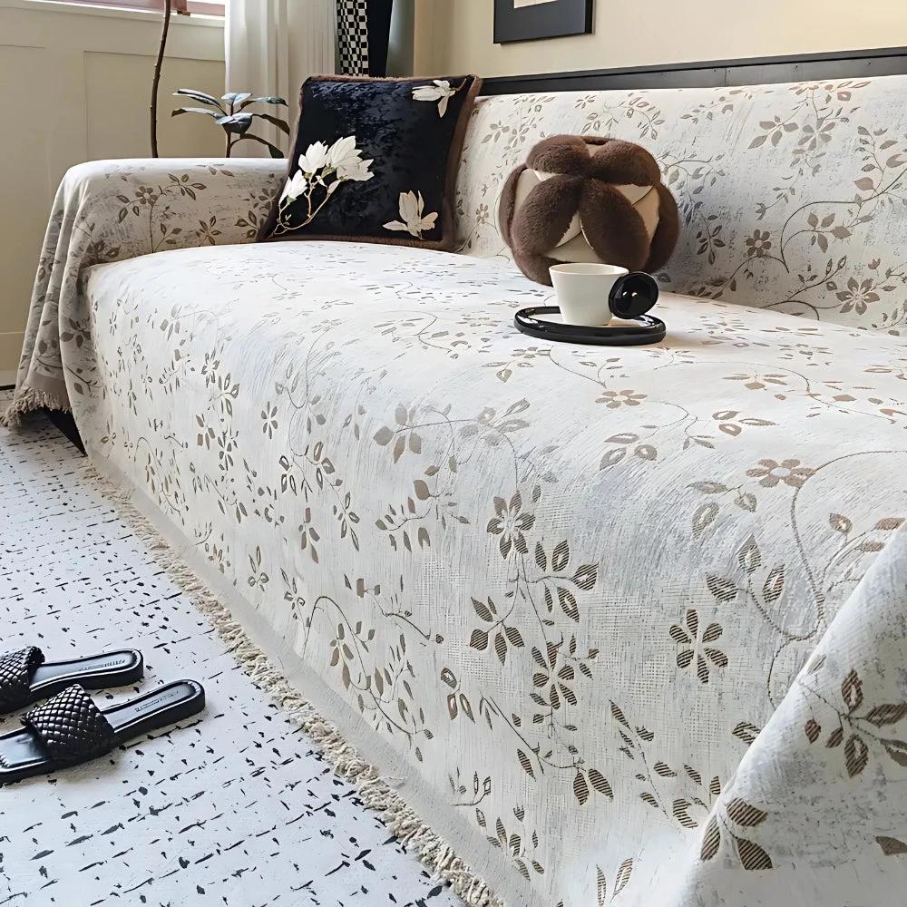 Rustic Blossom Ivory Floral Sofa Cover by Casa & Beyond