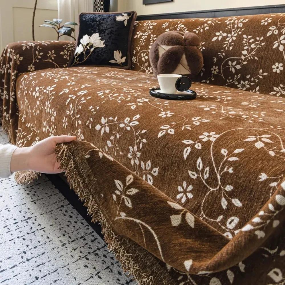 Rustic Blossom Ivory Floral Sofa Cover by Casa & Beyond