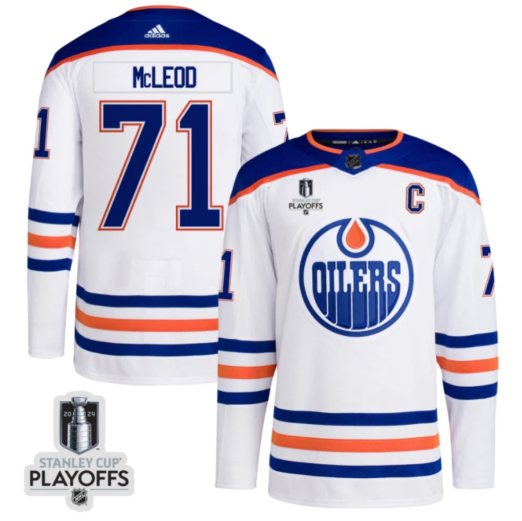 Ryan McLeod 71 Edmonton Oilers 2024 NHL Playoffs Patch Away Jersey - Men, White by Hockey David