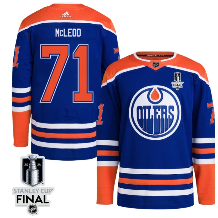Ryan McLeod 71 Edmonton Oilers 2024 STANLEY CUP Final Home Primegreen Jersey Men, Royal by Hockey David