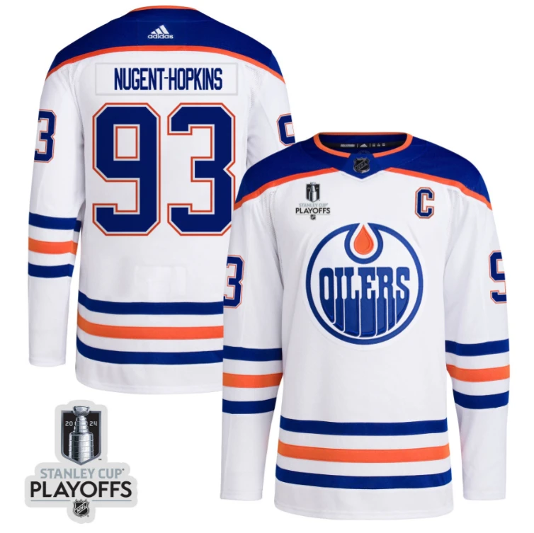 Ryan Nugent-Hopkins 93 Edmonton Oilers 2024 NHL Playoffs Patch Away Jersey - Men, White by Hockey David