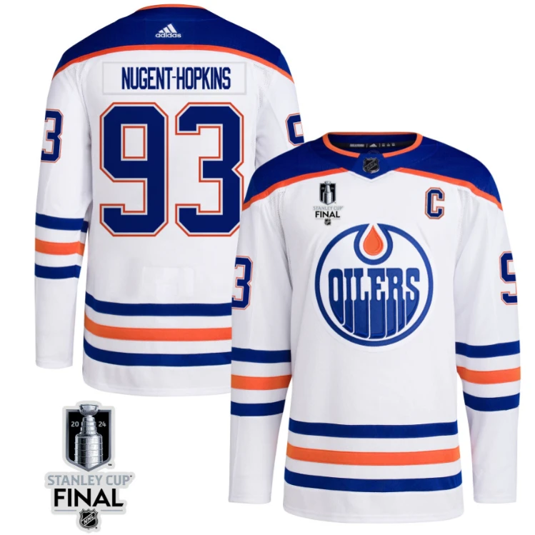 Ryan Nugent-Hopkins 93 Edmonton Oilers 2024 STANLEY CUP Final Away Jersey Men, White by Hockey David