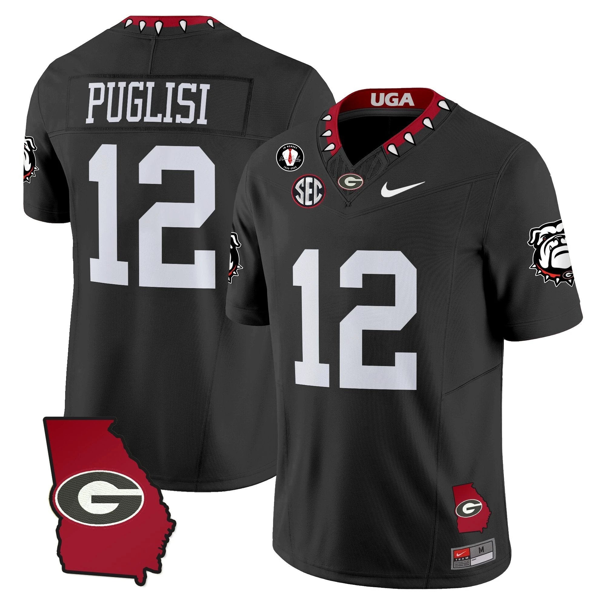 Ryan Puglisi Jersey #12 Georgia Bulldogs 2025 Georgia Map, Vince Dooley Stitched Black Gold Trim by My Store