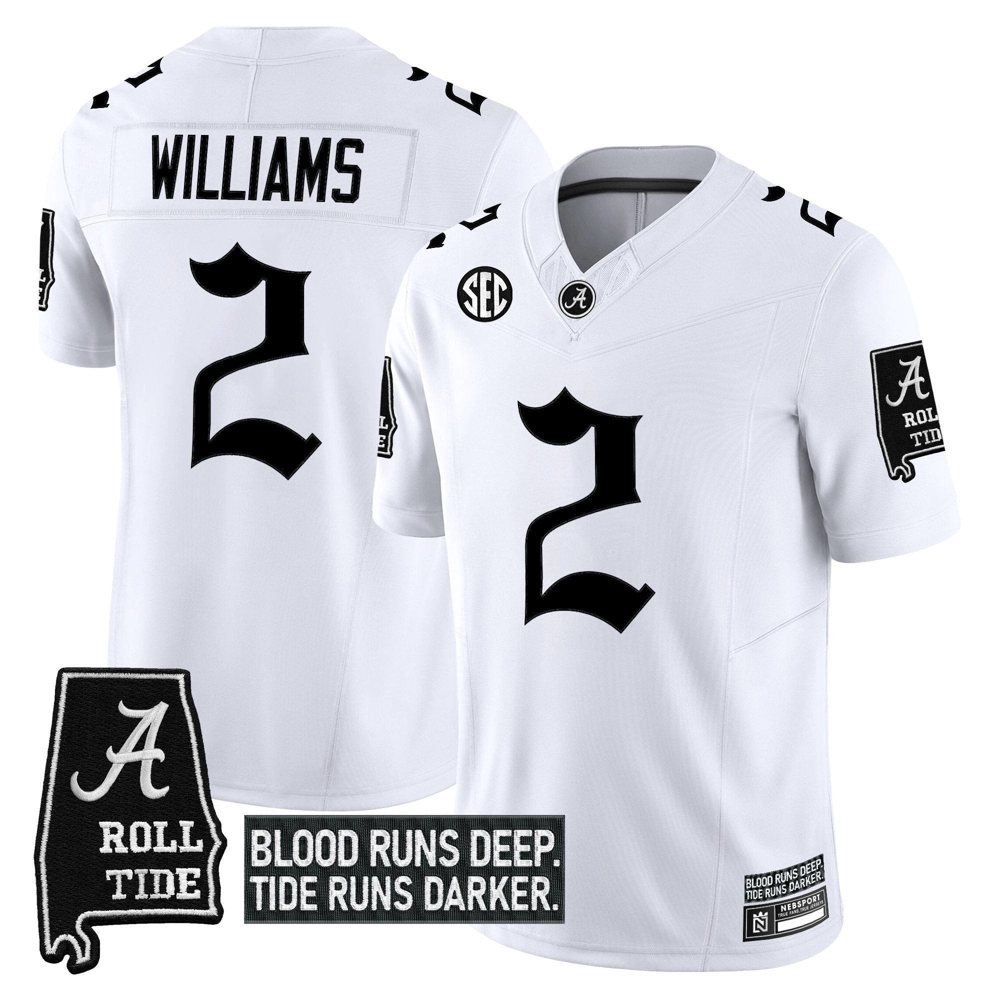 Ryan Williams Jersey #2 Alabama Crimson Gothic Bama Blood Edition Stitched White by NCAA Football Jersey