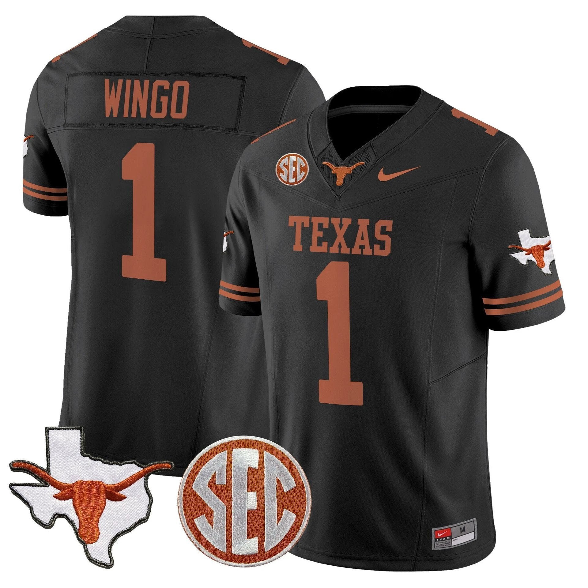 Ryan Wingo Jersey #1 Texas Longhorns 2025 State Map SEC Patch Black by My Store