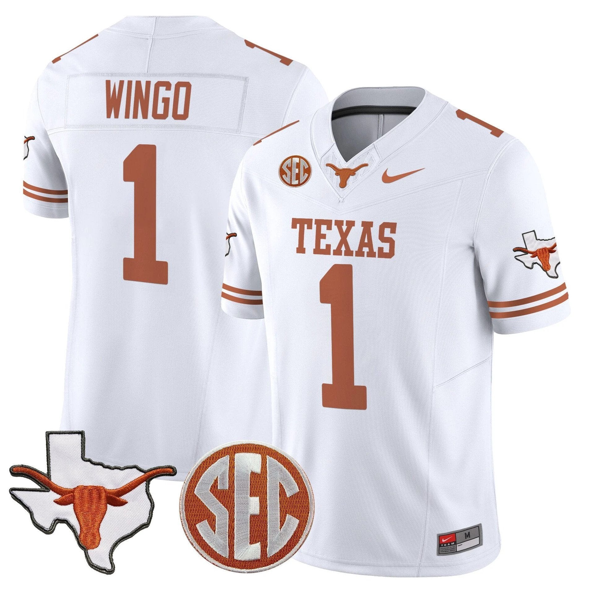 Ryan Wingo Jersey #1 Texas Longhorns 2025 State Map SEC Patch White by My Store
