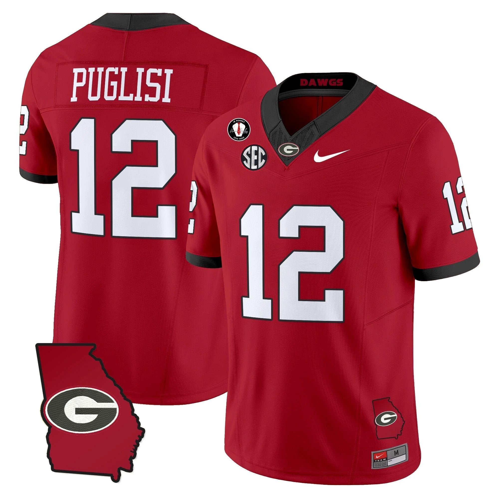 Ryan Puglisi Jersey #12 Georgia Bulldogs 2025 Georgia Map, Vince Dooley Stitched by My Store NCAA Football Jerseys