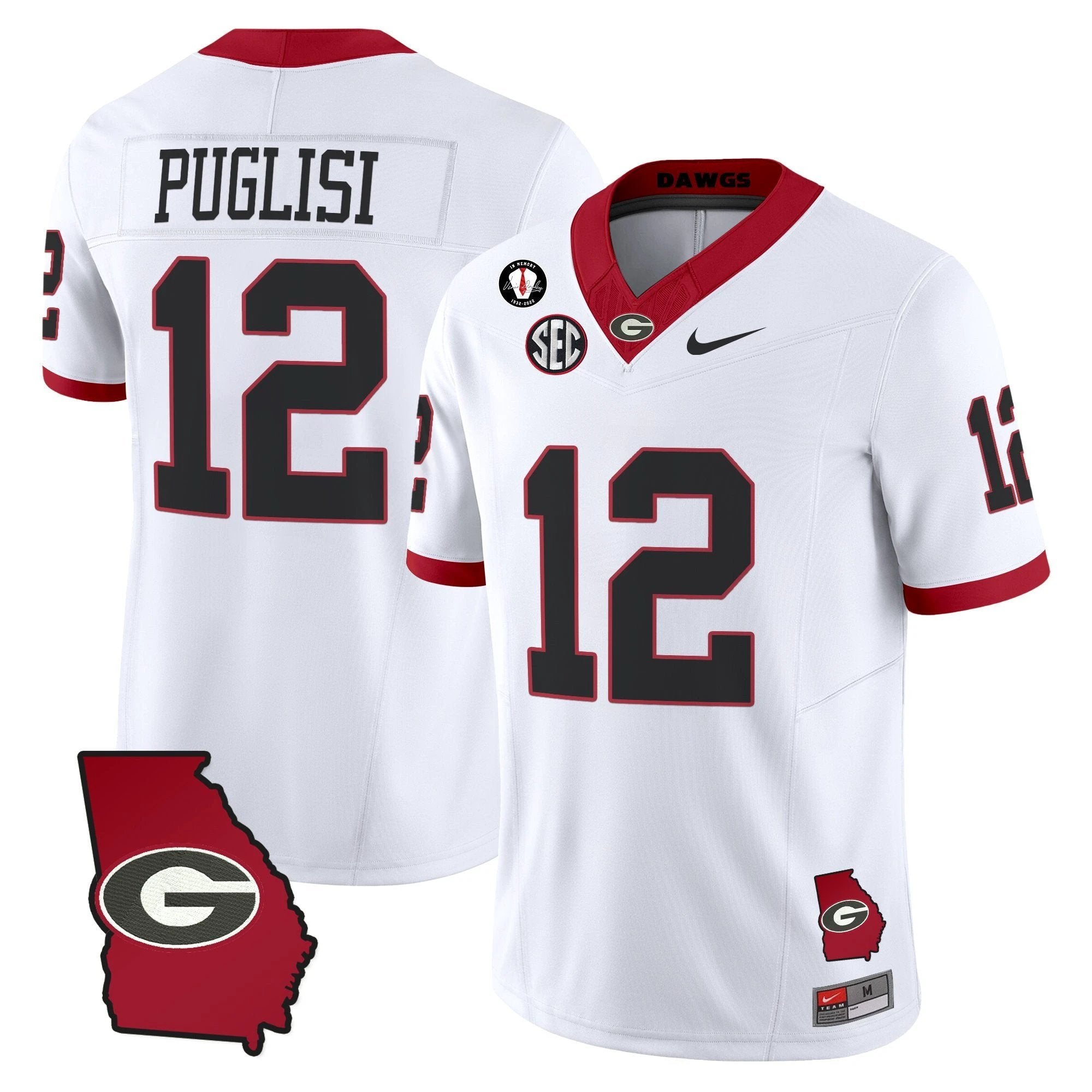 Ryan Puglisi Jersey #12 Georgia Bulldogs 2025 Georgia Map, Vince Dooley Stitched by My Store NCAA Football Jerseys
