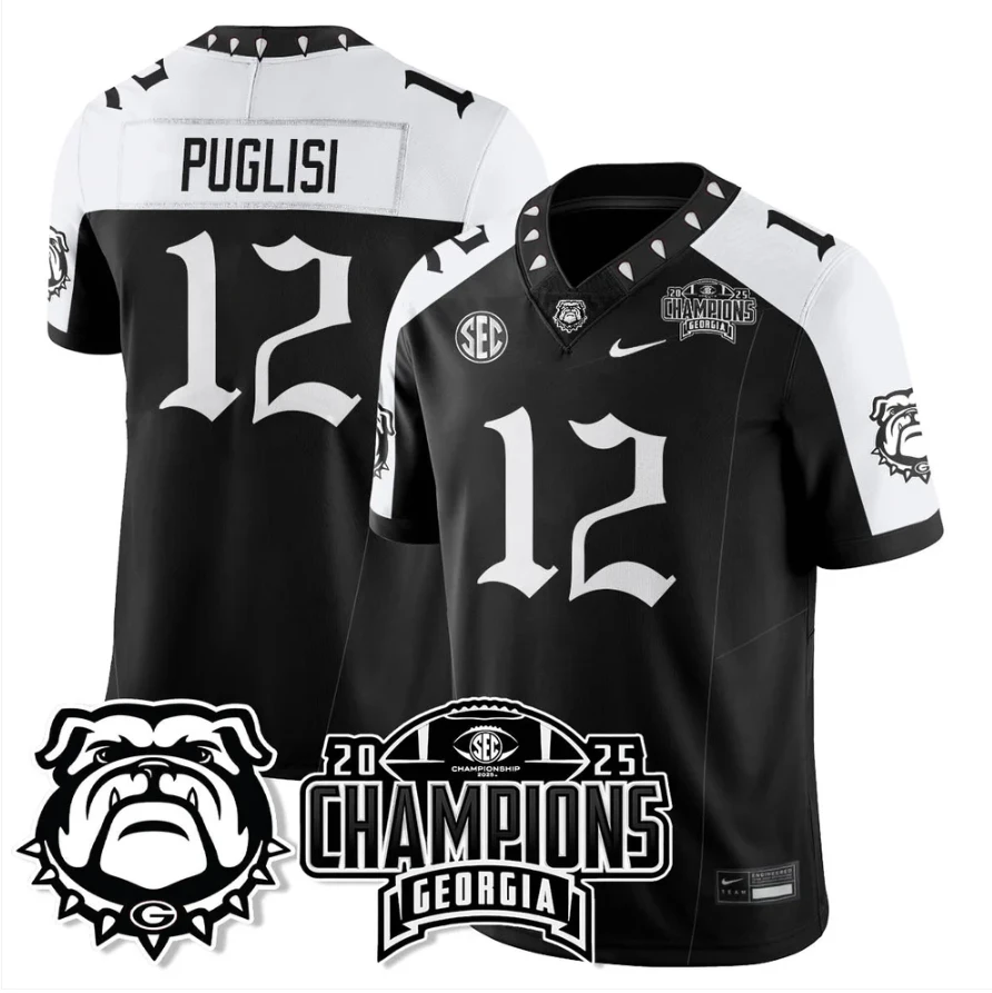 Ryan Puglisi Jersey #12 Georgia Bulldogs Gothic SEC Football Champions by My Store NCAA Football Jerseys