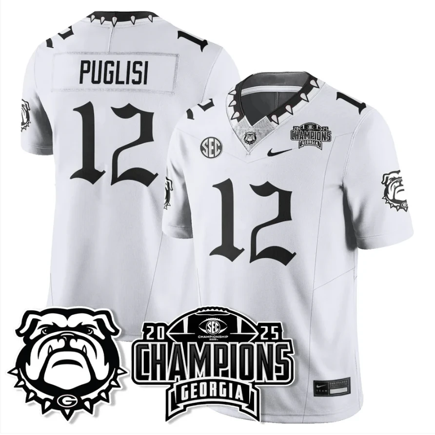 Ryan Puglisi Jersey #12 Georgia Bulldogs Gothic SEC Football Champions by My Store NCAA Football Jerseys