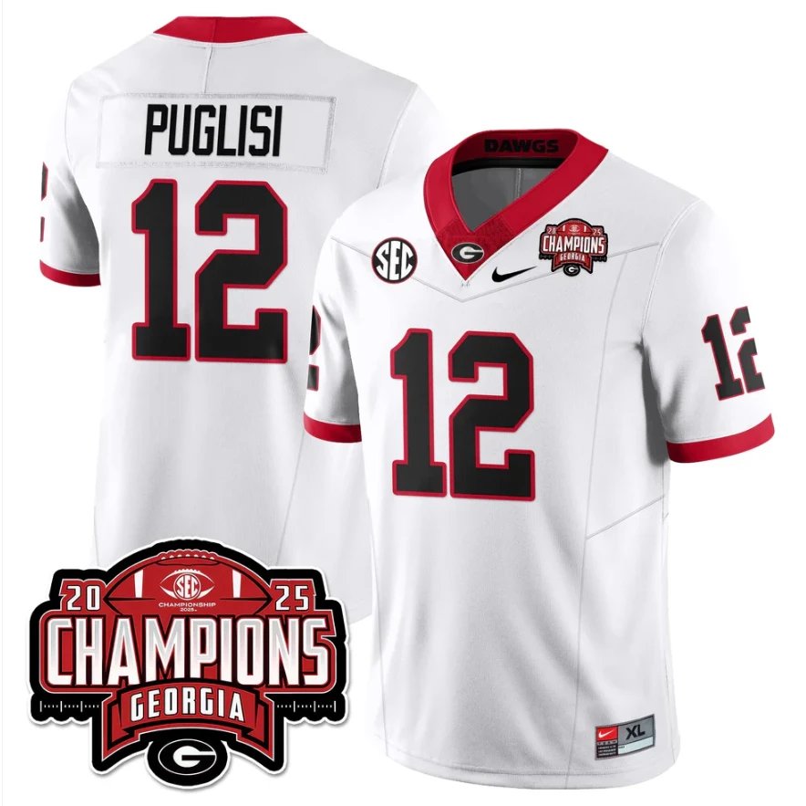 Ryan Puglisi Jersey #12 Georgia Bulldogs SEC Champions Patch Stitched by My Store NCAA Football Jerseys