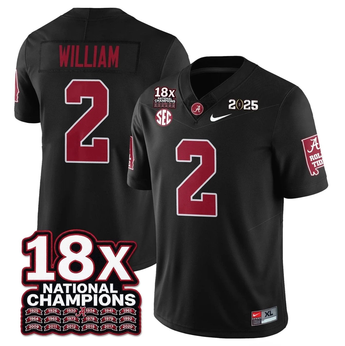 Ryan William Jersey #2 Alabama Crimson 18x-Time National Champions Stitched by My Store NCAA Football Jerseys