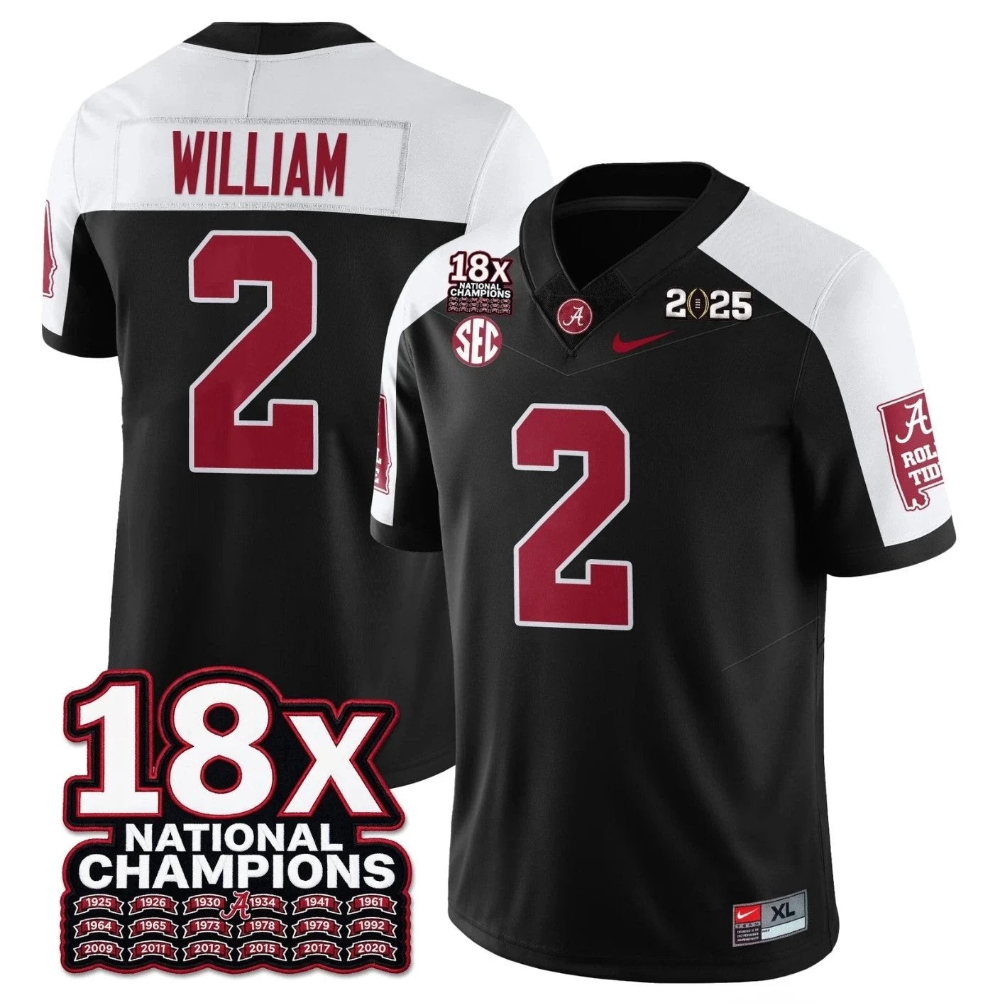 Ryan William Jersey #2 Alabama Crimson 18x-Time National Champions Stitched by My Store NCAA Football Jerseys