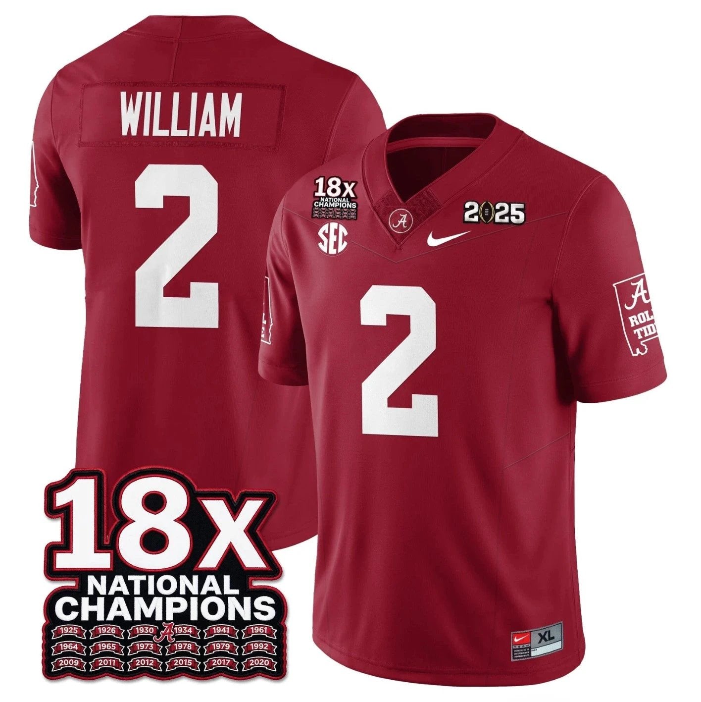 Ryan William Jersey #2 Alabama Crimson 18x-Time National Champions Stitched by My Store NCAA Football Jerseys