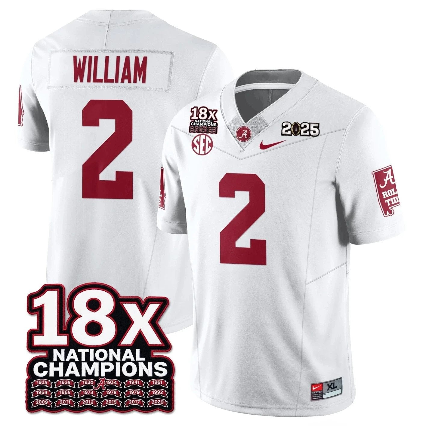 Ryan William Jersey #2 Alabama Crimson 18x-Time National Champions Stitched by My Store NCAA Football Jerseys