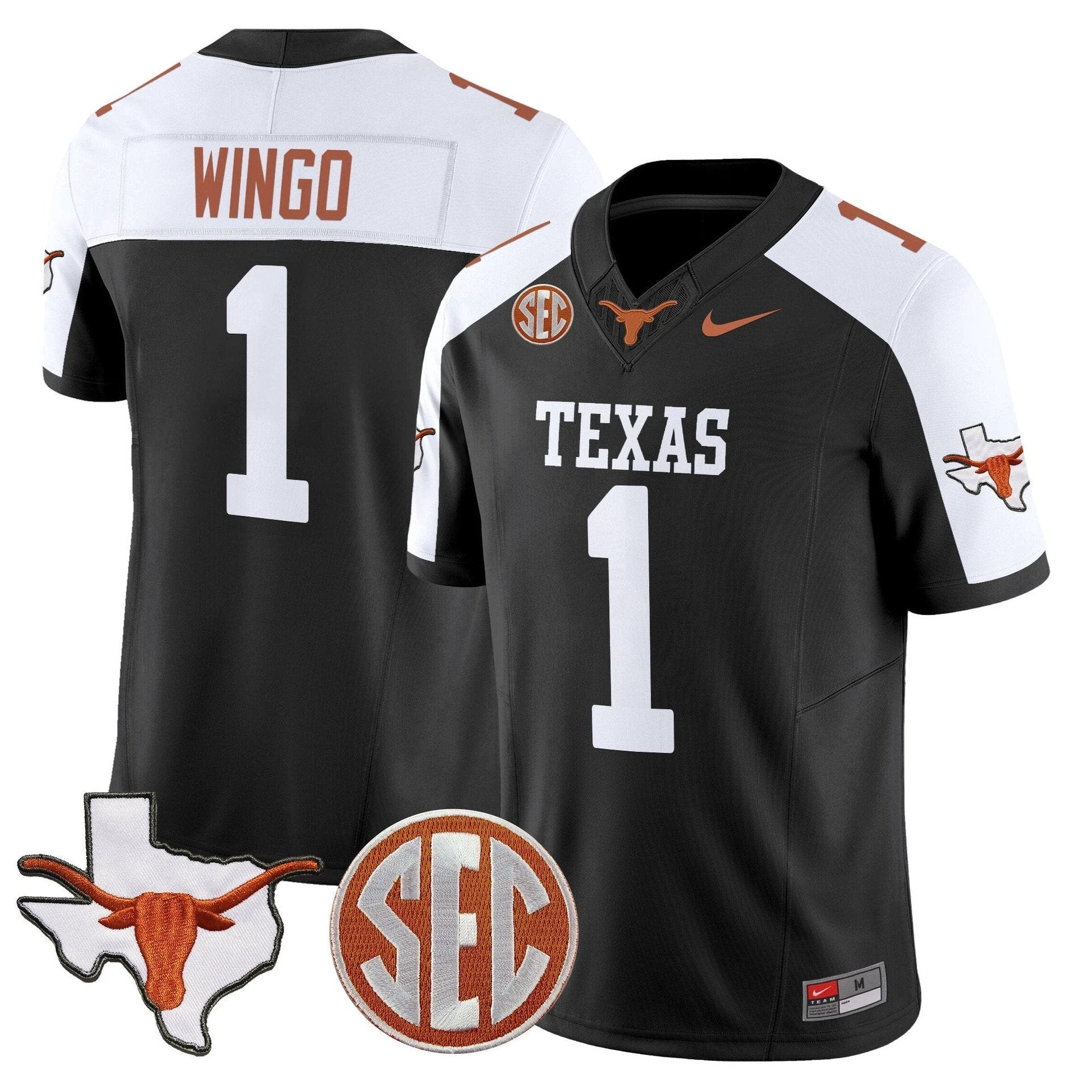 Ryan Wingo Jersey #1 Texas Longhorns 2025 State Map SEC Patch by My Store NCAA Football Jerseys