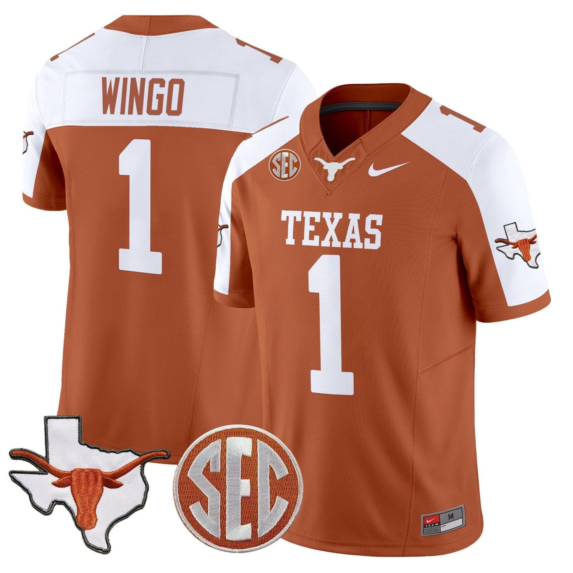 Ryan Wingo Jersey #1 Texas Longhorns 2025 State Map SEC Patch by My Store NCAA Football Jerseys