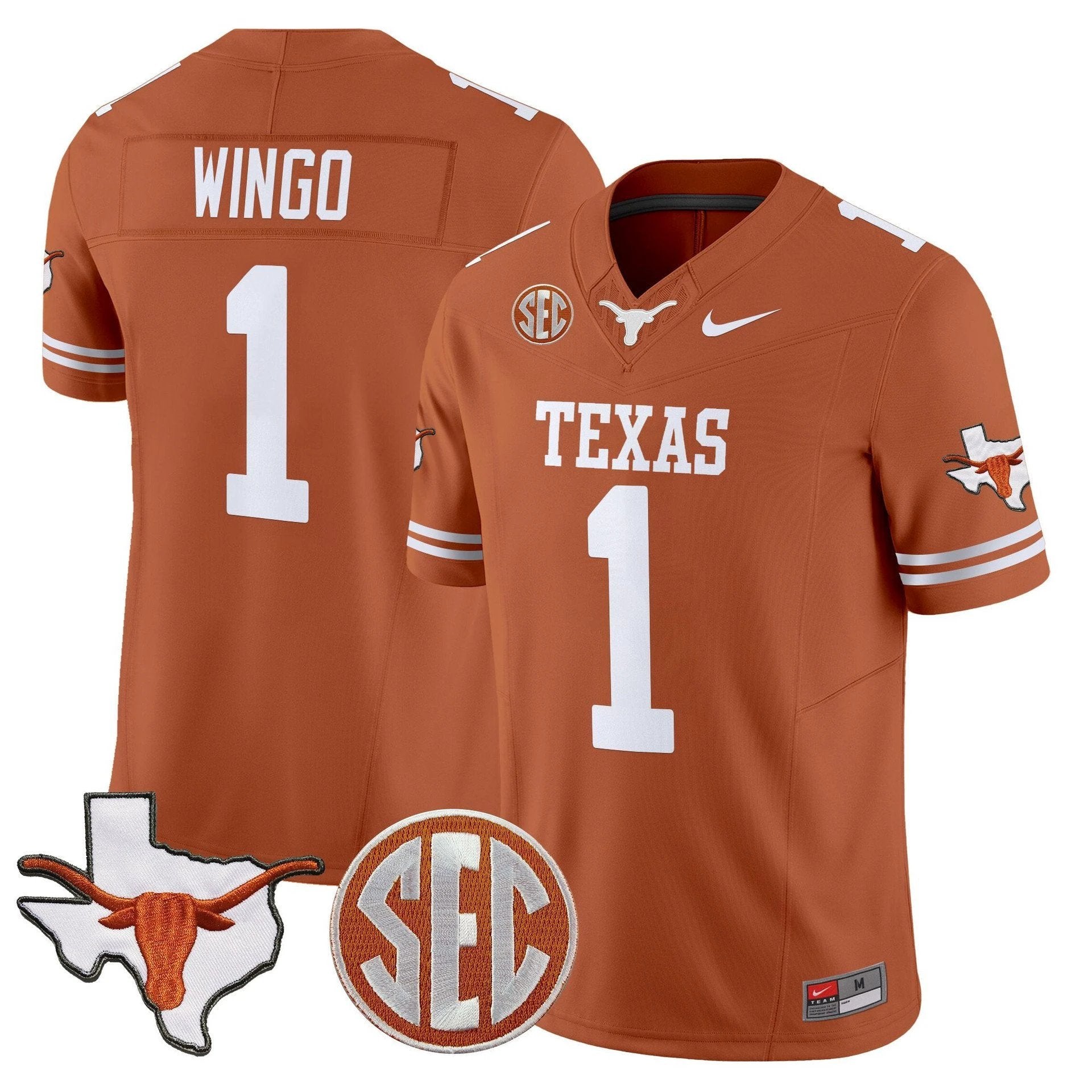 Ryan Wingo Jersey #1 Texas Longhorns 2025 State Map SEC Patch by My Store NCAA Football Jerseys