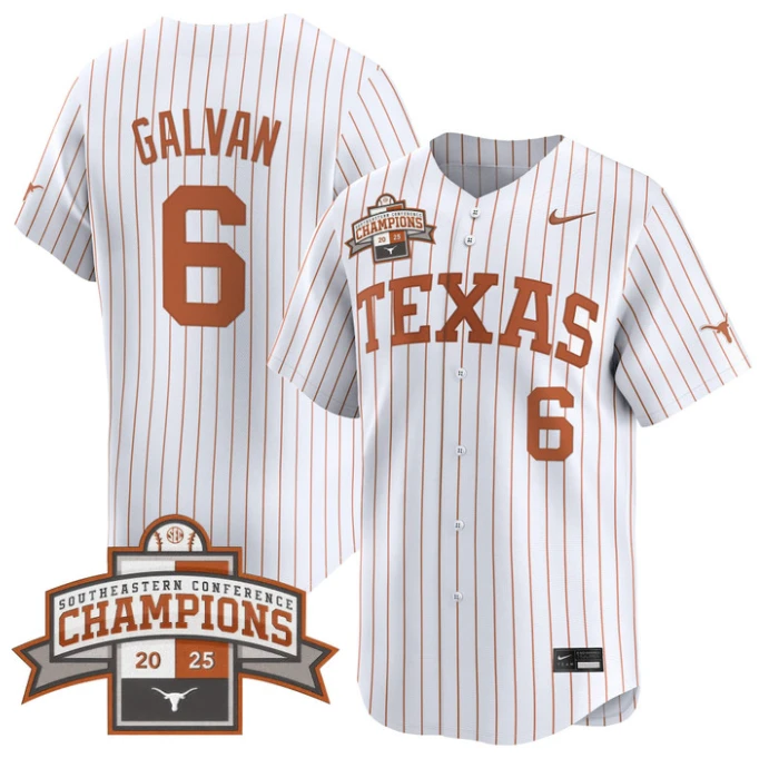 Rylan Galvan Jersey #6 Texas Longhorns 2025 Southeastern Champions Vapor Stitched Pinstripe by My Store