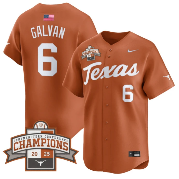 Rylan Galvan Jersey #6 Texas Longhorns 2025 Southeastern Champions Vapor Stitched Texas Orange by My Store