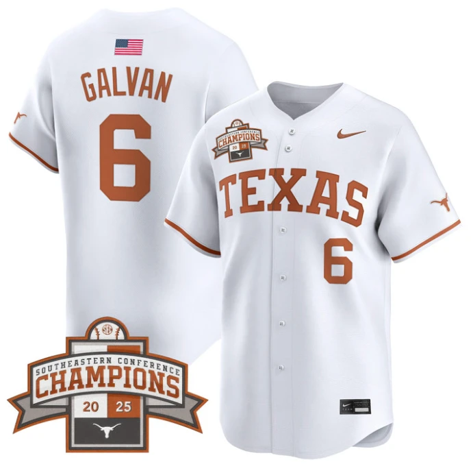 Rylan Galvan Jersey #6 Texas Longhorns 2025 Southeastern Champions Vapor Stitched White by My Store