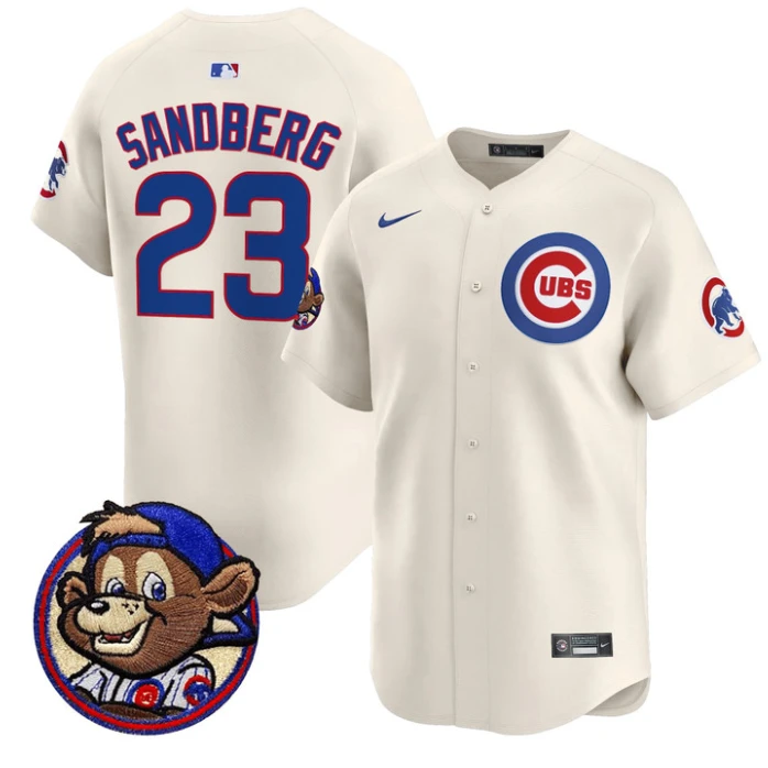Ryne Sandberg Jersey #23 Chicago Cubs Clark Patch Vapor Premier Limited Stitched Cream by My Store