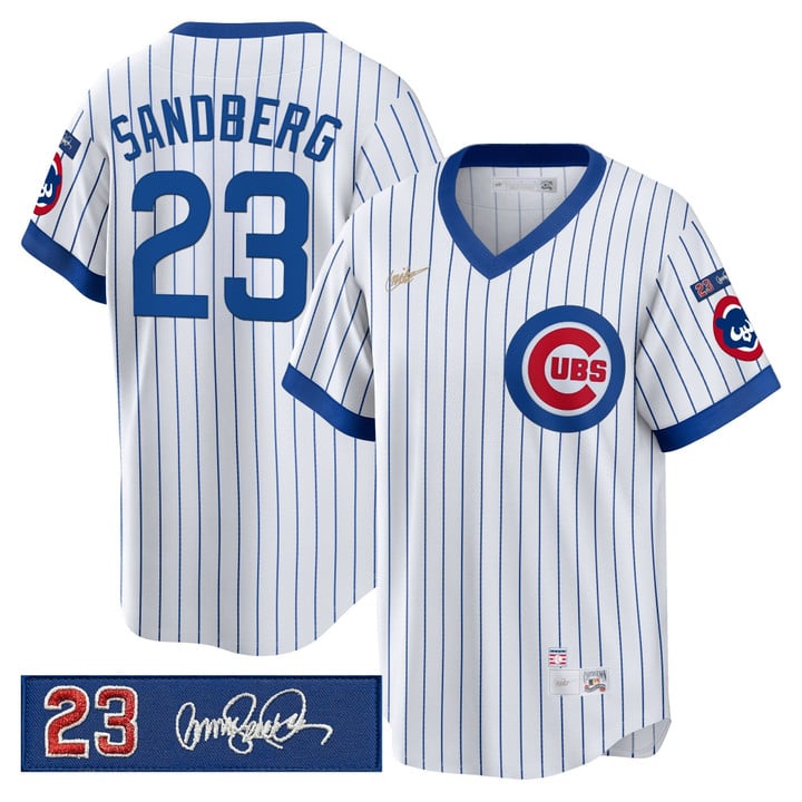 Ryne Sandberg Jersey #23 Chicago Cubs Ryne Sandberg Tribute Patch Stripes by Baseball Jerseys 7