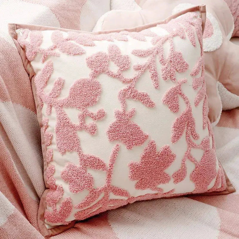 Pink Blossom Tufted Cushion Cover by Bowlift
