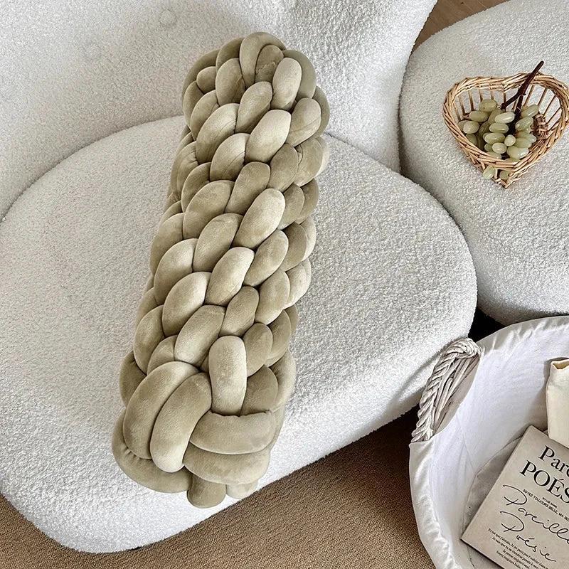 Braided Twist Pillow – Long Decorative Cushion for Sofa & Bed by Bowlift