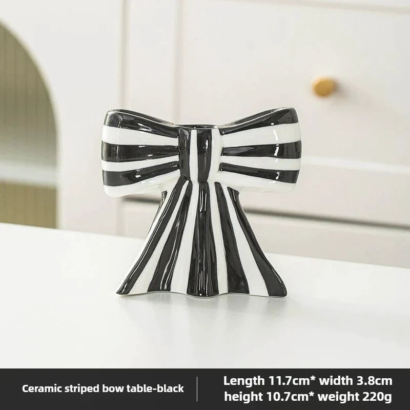 Classic Striped Bow Ceramic Candle Holder by Bowlift