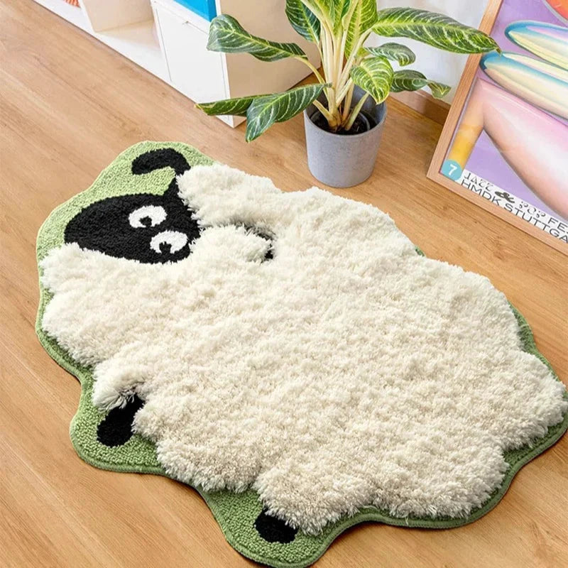 Fluffy Sheep Shaped Bedroom Bedside Rug by Bowlift