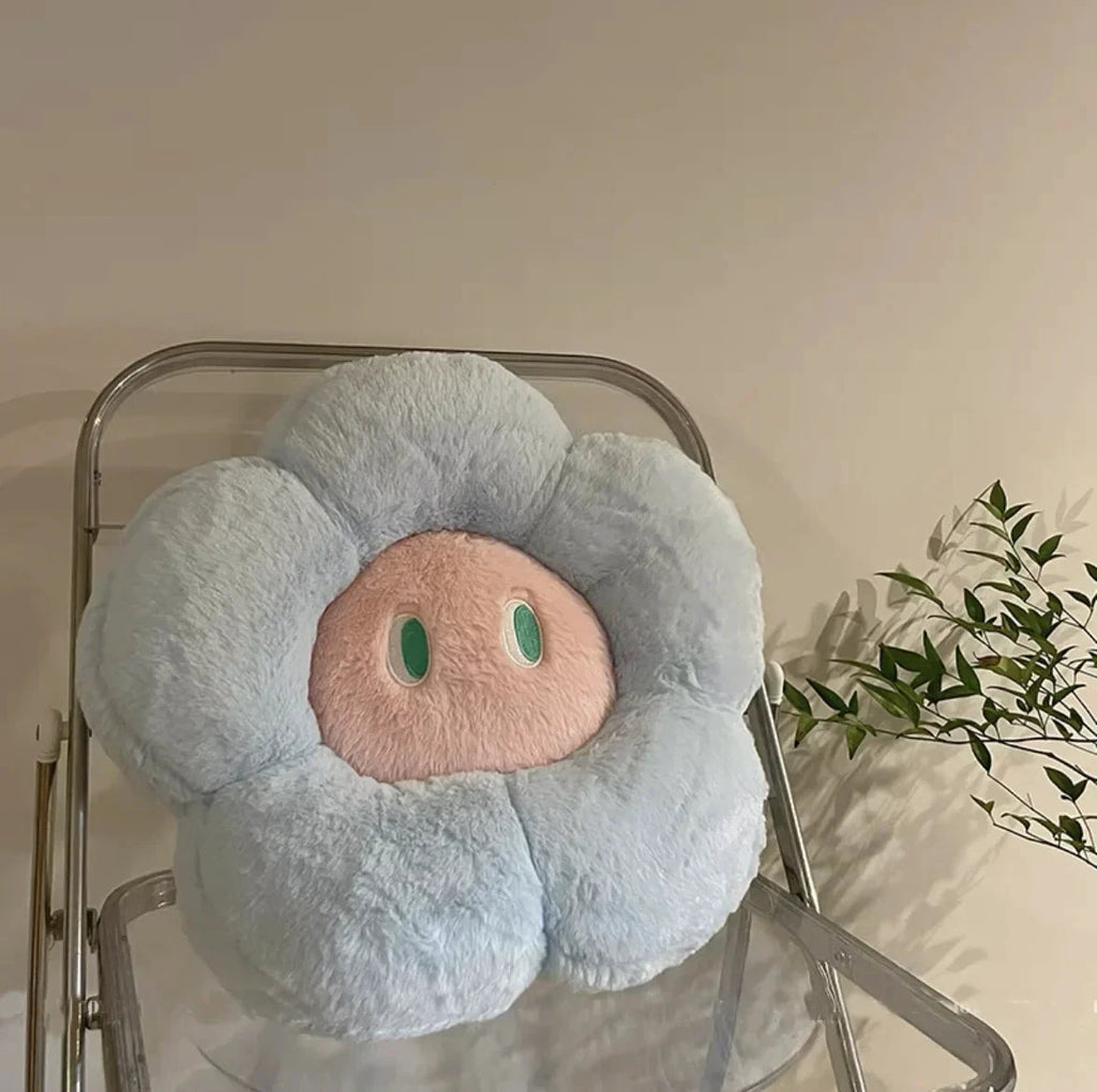 Fluffy Flower Cushion with Eyes by Bowlift