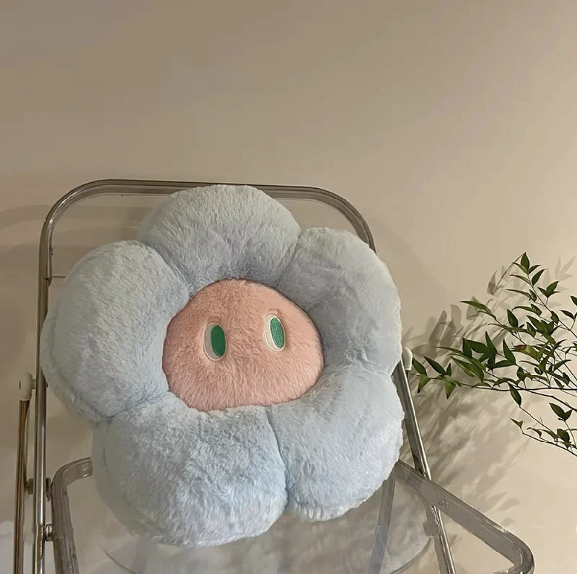 Fluffy Flower Cushion with Eyes by Bowlift