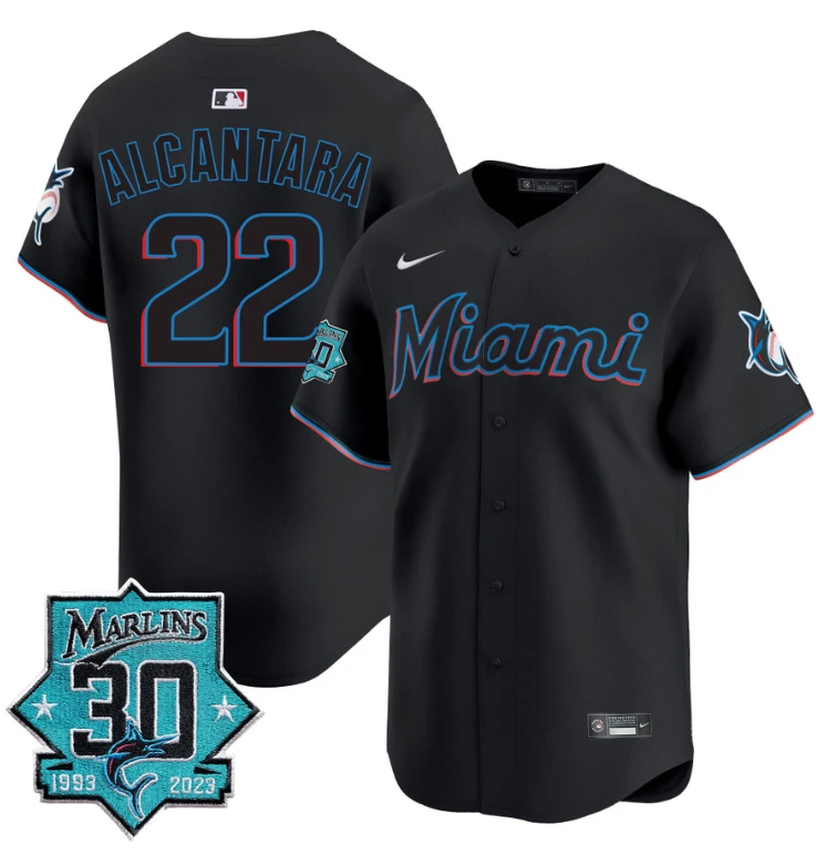 Sandy Alcantara Jersey #22 Miami Marlins 30 Seasons Anniversary Patch Limited Stitched Black by My Store