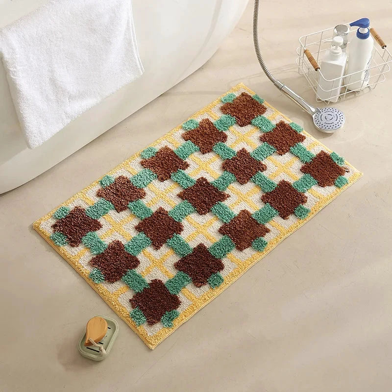 Abstract Grid Tufted Bath Mat by Bowlift