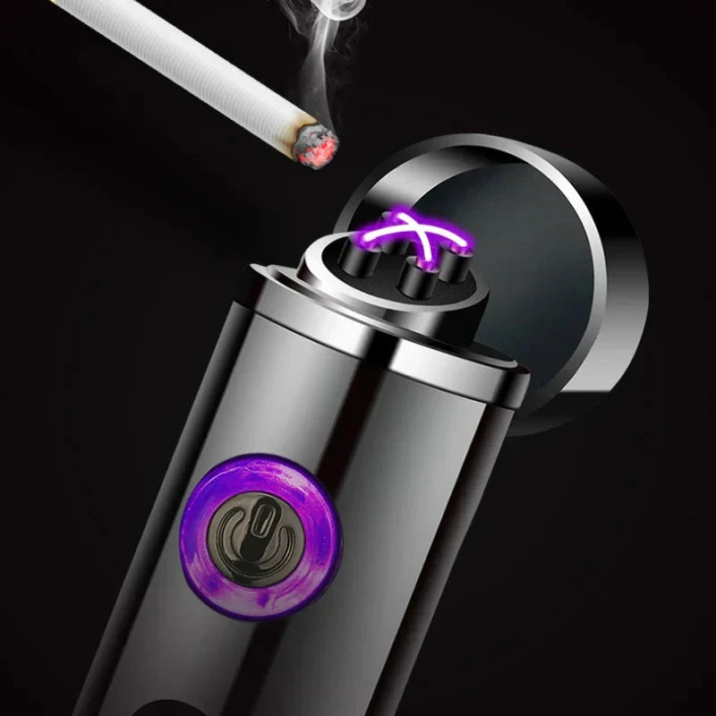 Voltrino Cylinder USB lighter | Double arc technology | Rechargeable & windproof | Noble metal casing for men by BowLift