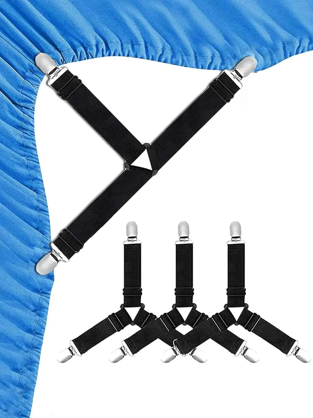 GRIPFIX Fitted Sheet Holder Set | 4-Pack Triangular Bed Sheet Straps | Adjustable & Non-slip – For Mattresses, Table Covers & Covers by BowLift