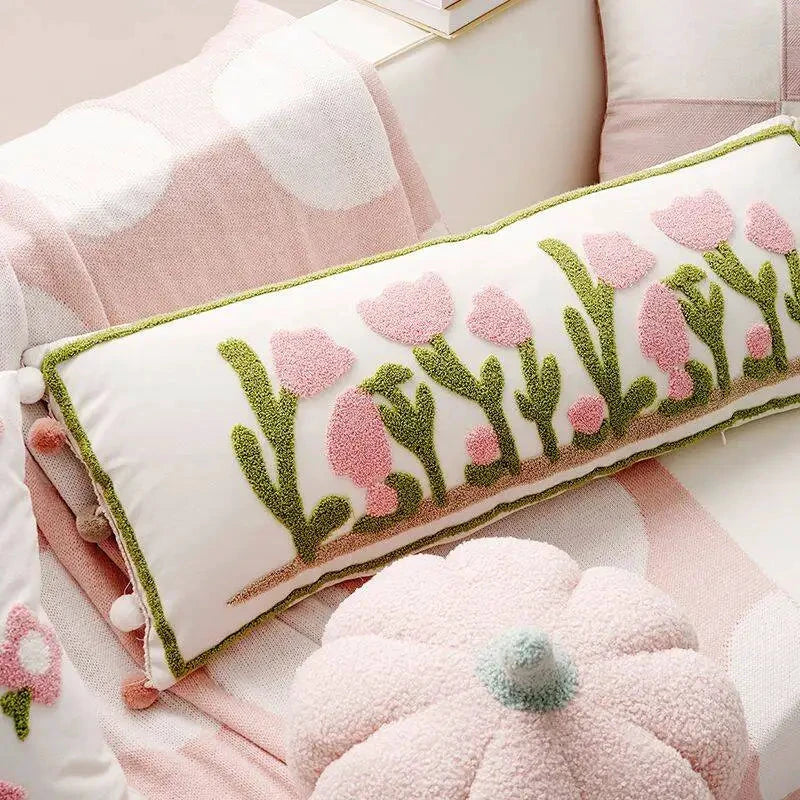 Pink Blossom Tufted Cushion Cover by Bowlift