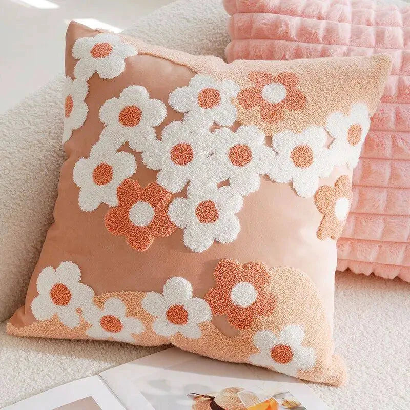 Pink Blossom Tufted Cushion Cover by Bowlift