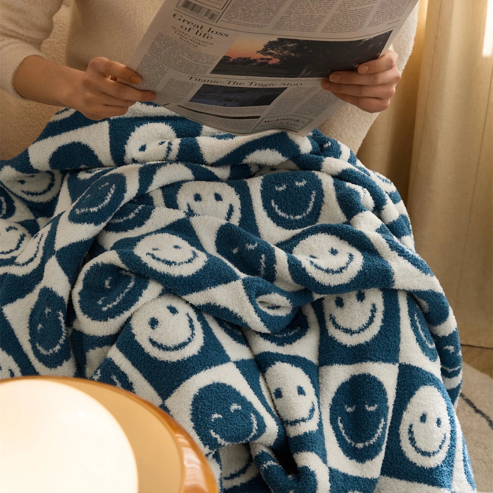 Smiley Checkered Blanket by Bowlift