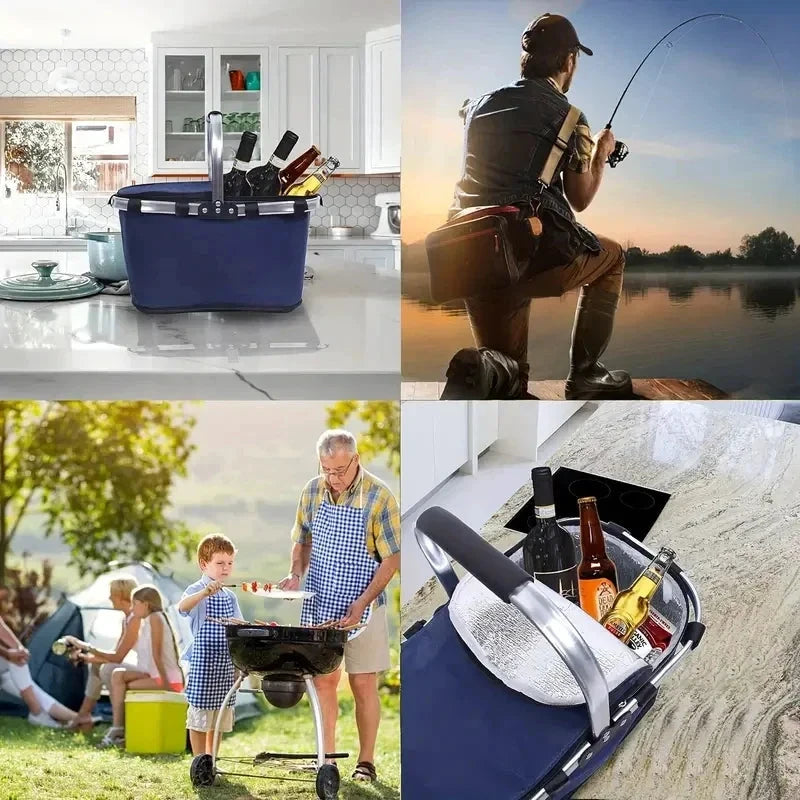 ThermaTrip Folding Basket | Insulated Picnic Basket with Aluminum Foil & Carry Handle | 3-fold Foldable | For Outing, Park, Shopping & Travel by BowLift