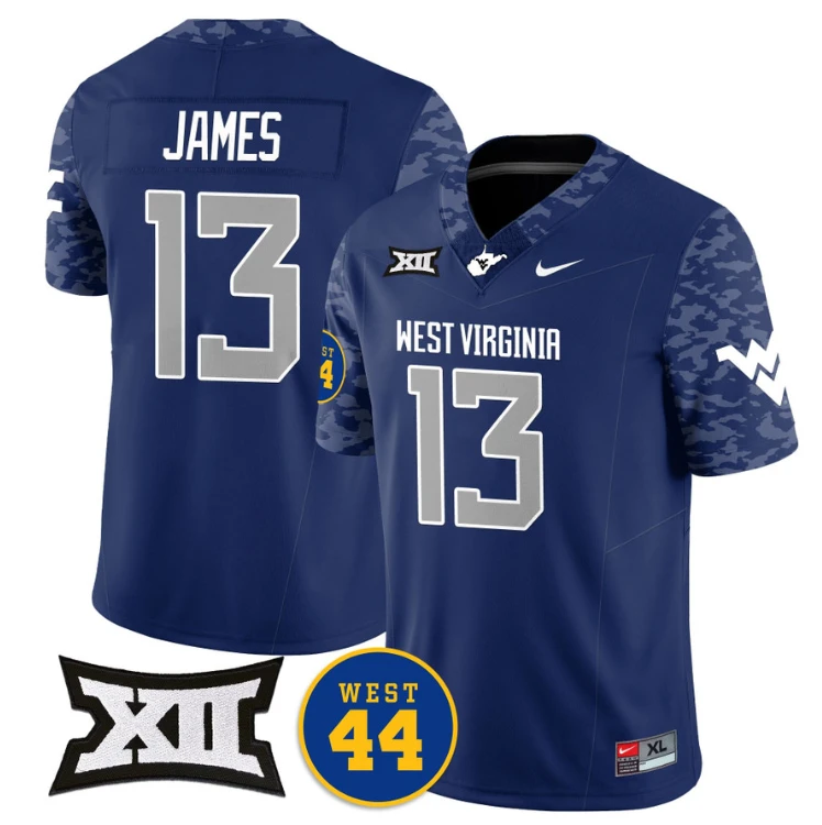 Sam James Jersey #13 West Virginia Mountaineers 2024 Vapor Limited Football Honor Jerry West Stitched Navy by My Store