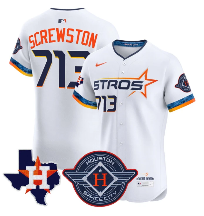 Screwston Jersey #713 Houston Astros 2025 City Connect Texas Patch Premier Elite Stitched White by My Store