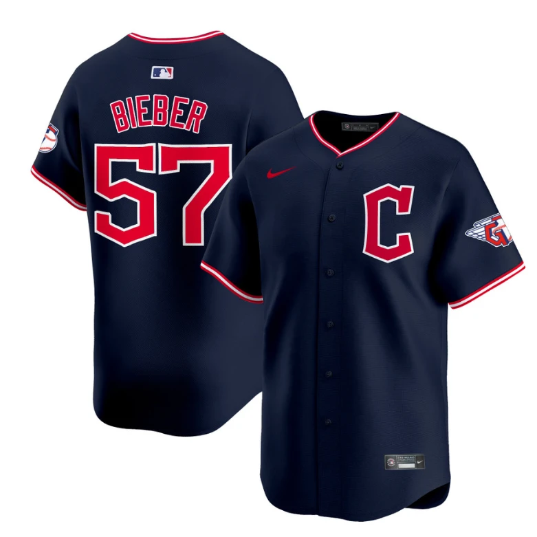 Shane Bieber Jersey #57 Cleveland Guardians 2025 Vapor Premier Limited All Stitched Navy by My Store