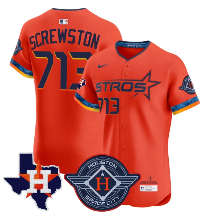 Screwston Jersey #713 Houston Astros 2025 City Connect Texas Patch Premier Elite Stitched Orange by My Store